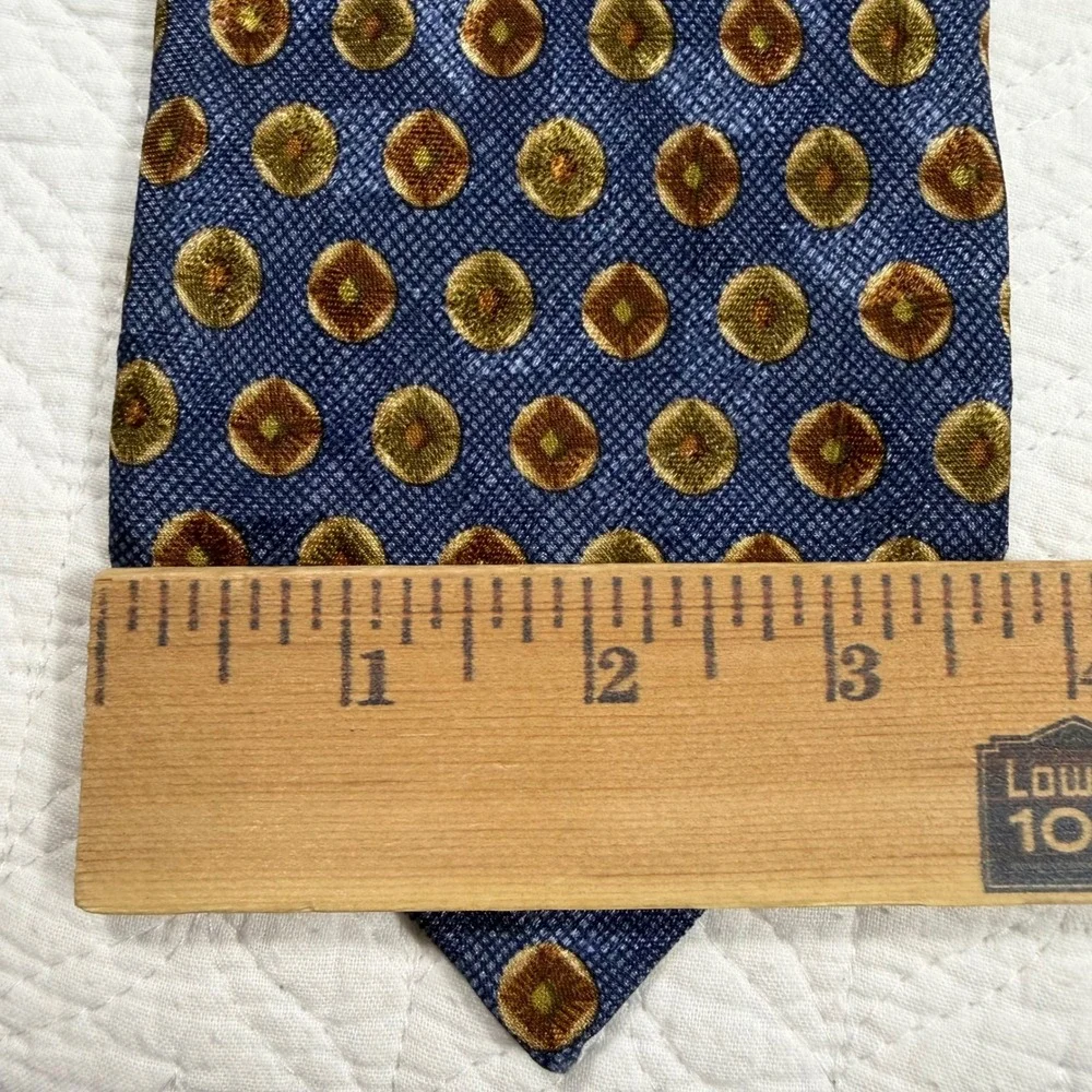 Ermenegildo Zegna Mens Tie 100% Silk‎ Italy Geometric Medallion Blue Gold EUC
